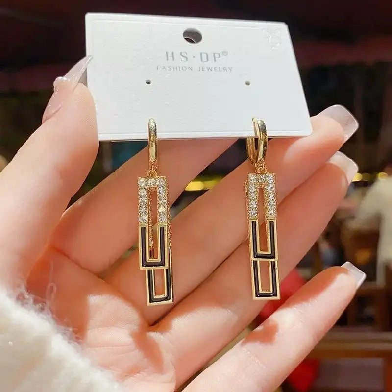 Red Enamel Geometric Earrings