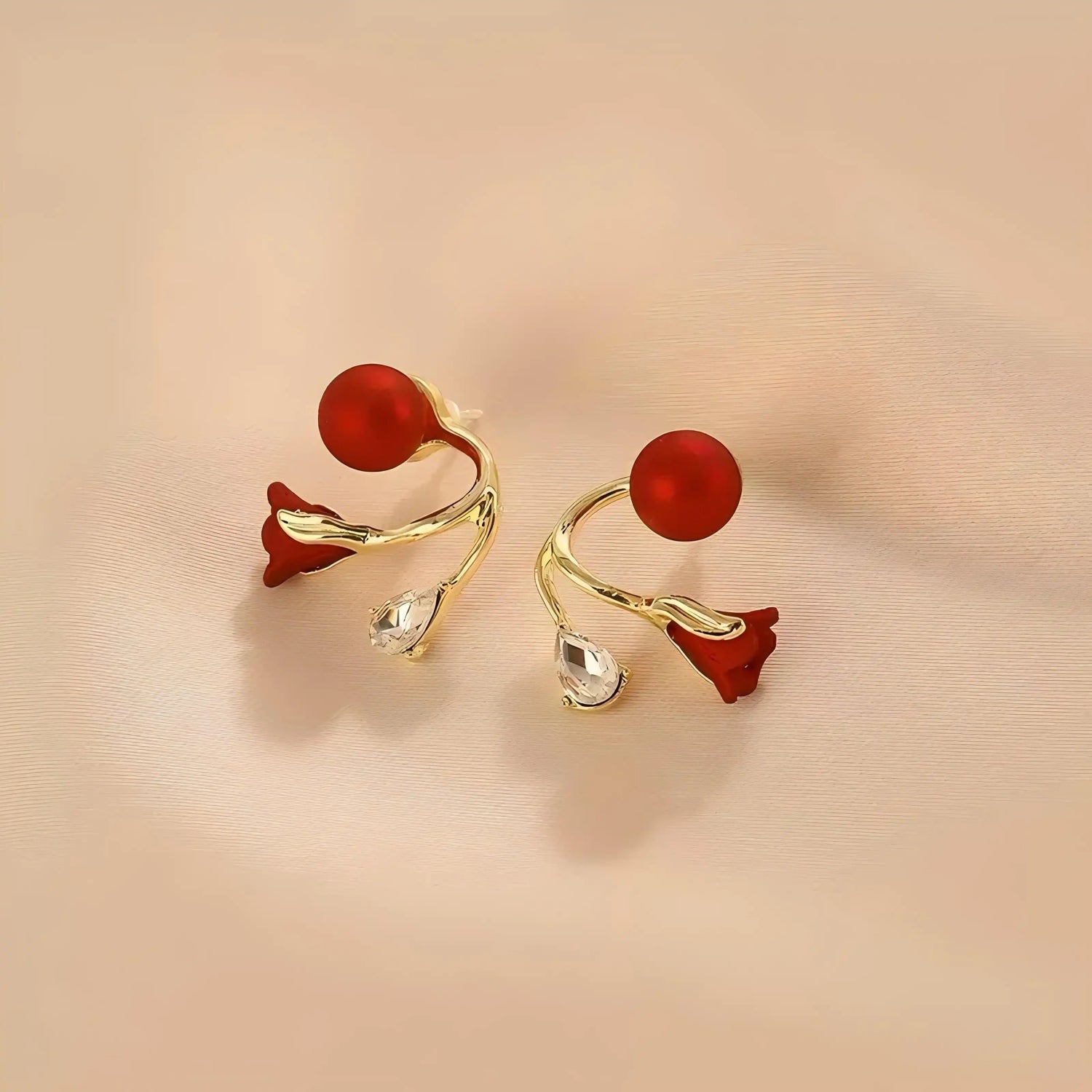 Red Flower Crystal Floral Gift Drop Earrings