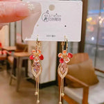 Red Flower Rhombus Crystal Drop Earrings