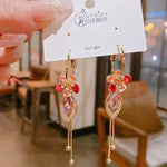 Red Flower Rhombus Crystal Drop Earrings