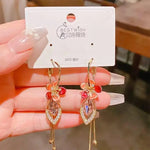 Red Flower Rhombus Crystal Drop Earrings