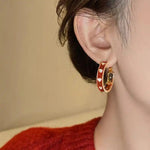 Red Heart Crystal Circle Hoop Earrings