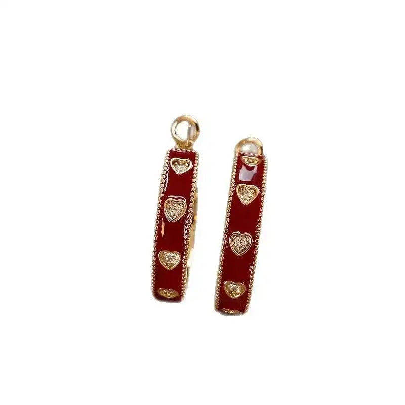 Red Heart Crystal Circle Hoop Earrings