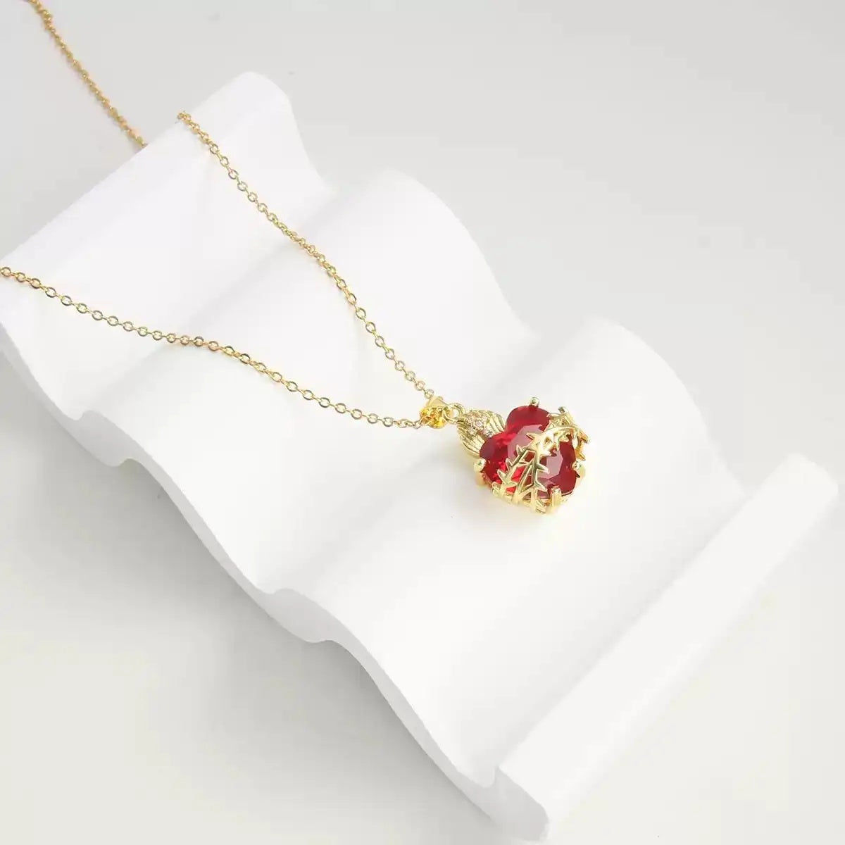 Red Heart Crystal Cross Pendant Necklace