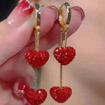 Red Heart Long Drop Earrings