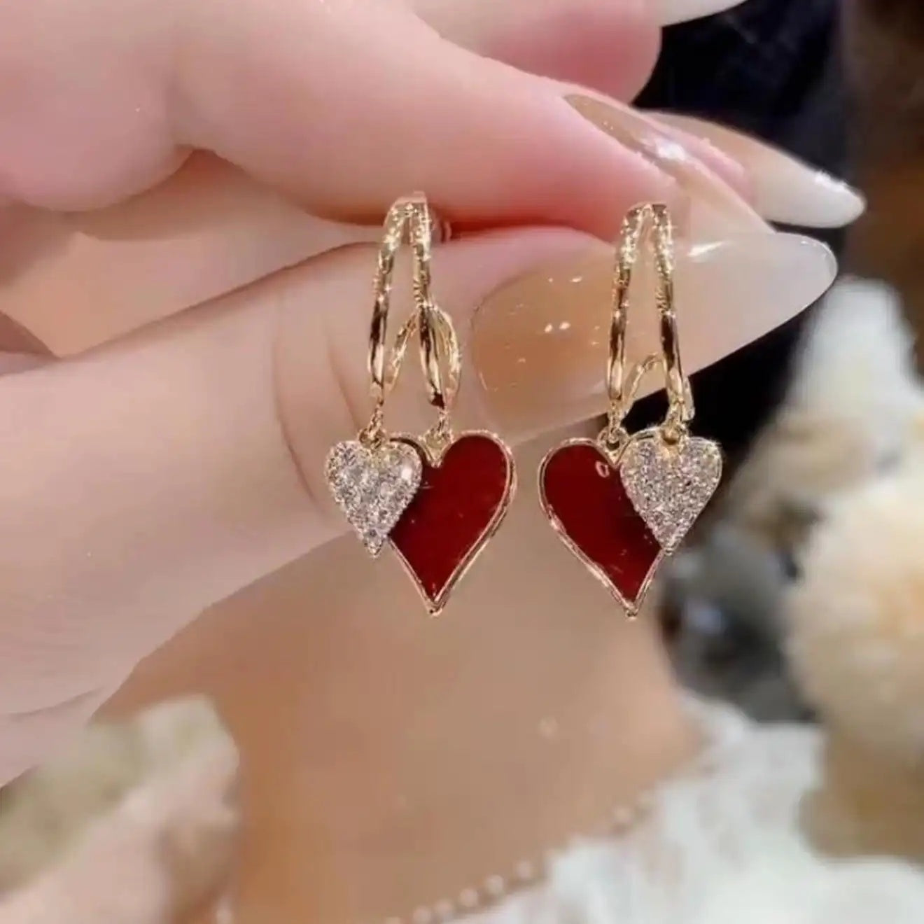 Red Heart Tassel Drop Earrings