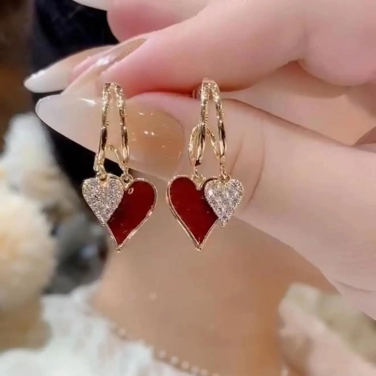 Red Heart Tassel Drop Earrings