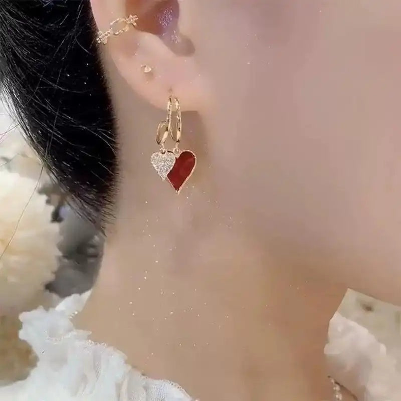Red Heart Tassel Drop Earrings