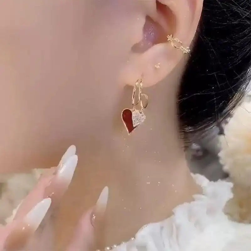 Red Heart Tassel Drop Earrings