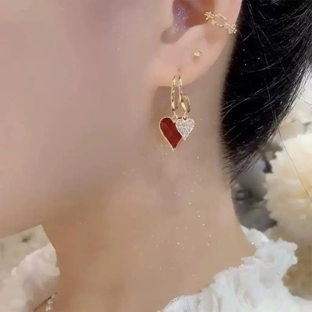 Red Heart Tassel Drop Earrings
