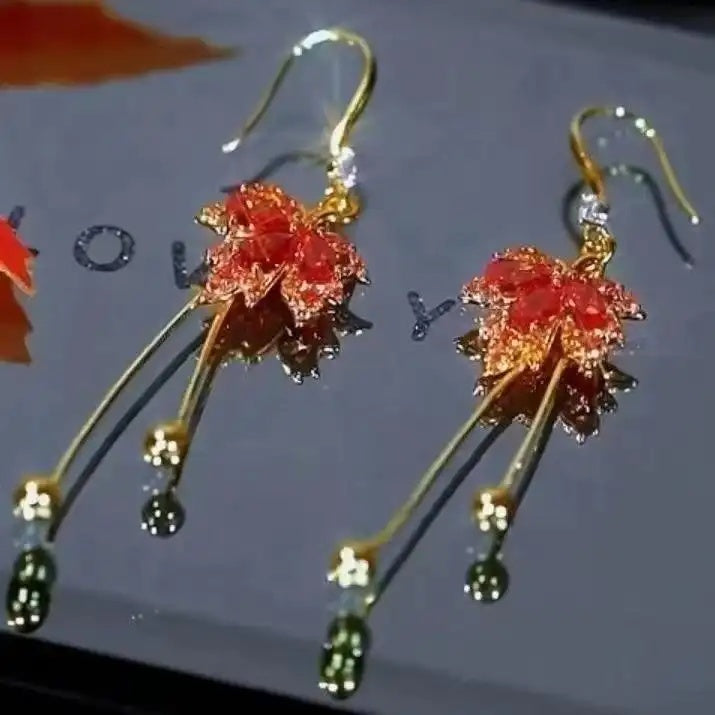 Red Maple Leaf Ear Hooks Earrings