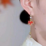 Red Maple Leaf Ear Hooks Earrings