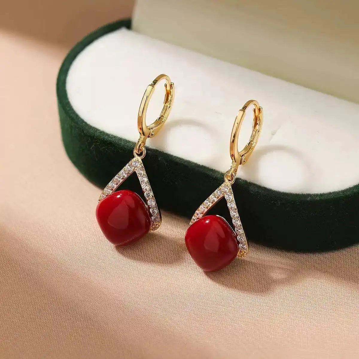 Red Pearl Crystal Hoop Earrings