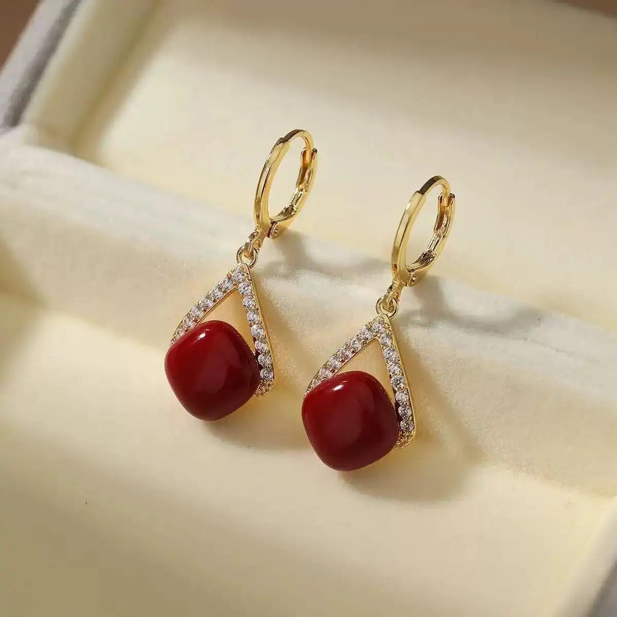 Red Pearl Crystal Hoop Earrings