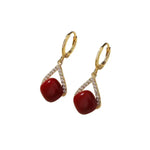 Red Pearl Crystal Hoop Earrings