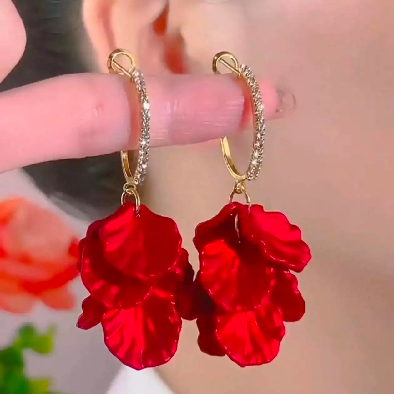 Red Petal Drop Earrings