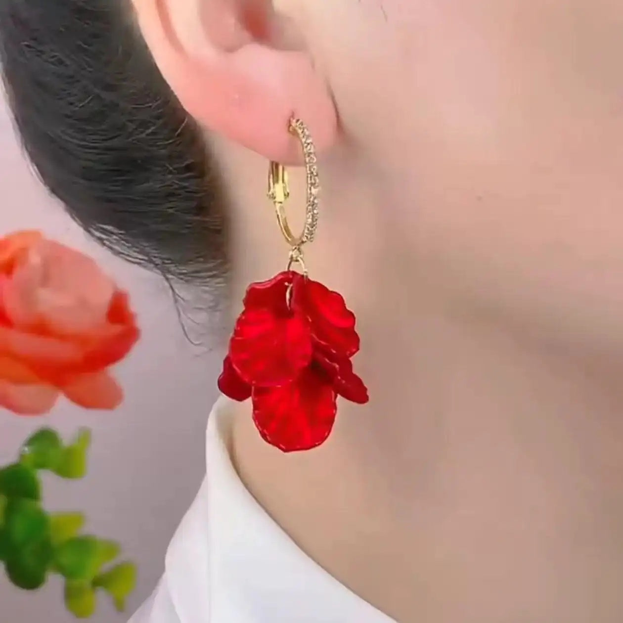 Red Petal Drop Earrings