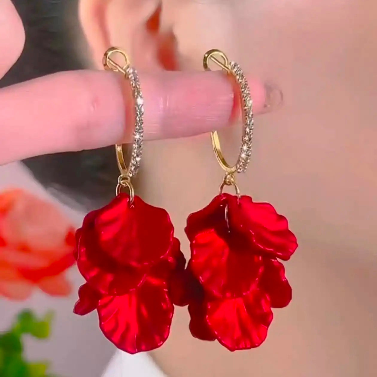 Red Petal Drop Earrings