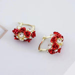 Red Rose Basket Floral Crystal Hoop Earrings