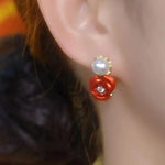 Red Rose Bead Drop Earrings