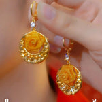 Red Rose Circle Drop Earrings