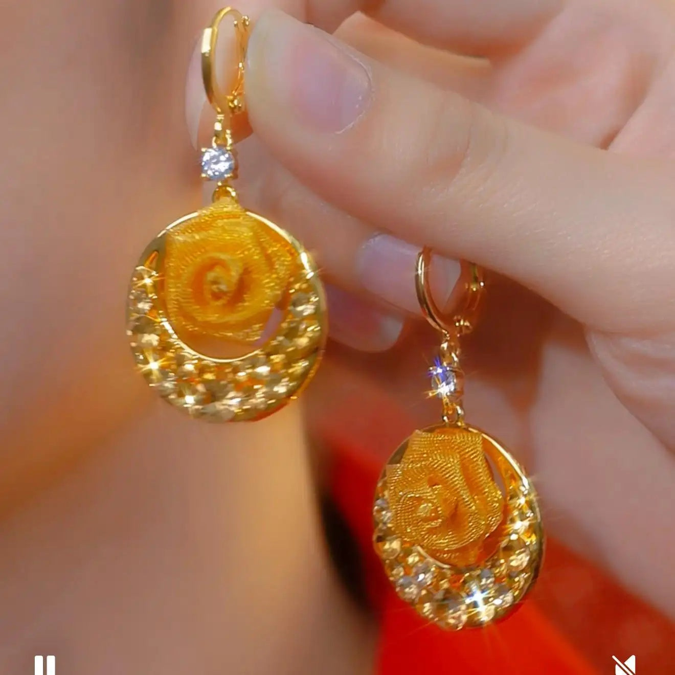 Red Rose Circle Drop Earrings