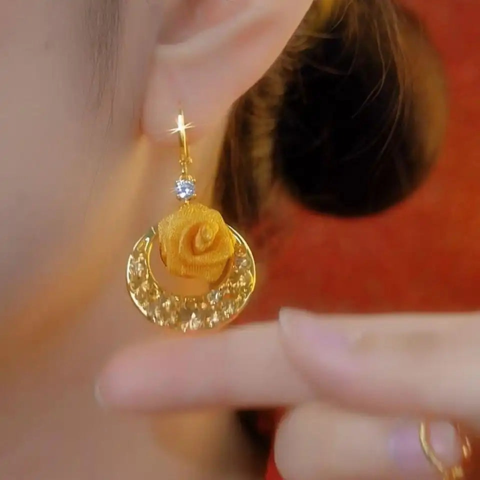 Red Rose Circle Drop Earrings
