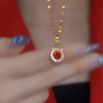Red Rose Collarbone French Pendant Necklace