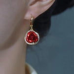 Red Rose Flower Hoop Earrings
