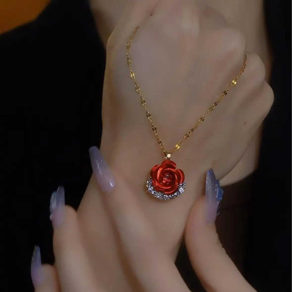 Red Rose Flower Pendant Necklace