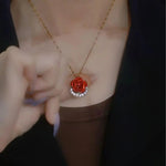 Red Rose Flower Pendant Necklace