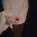 Red Rose Flower Pendant Necklace