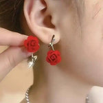 Red Rose Flower Stud Earrings