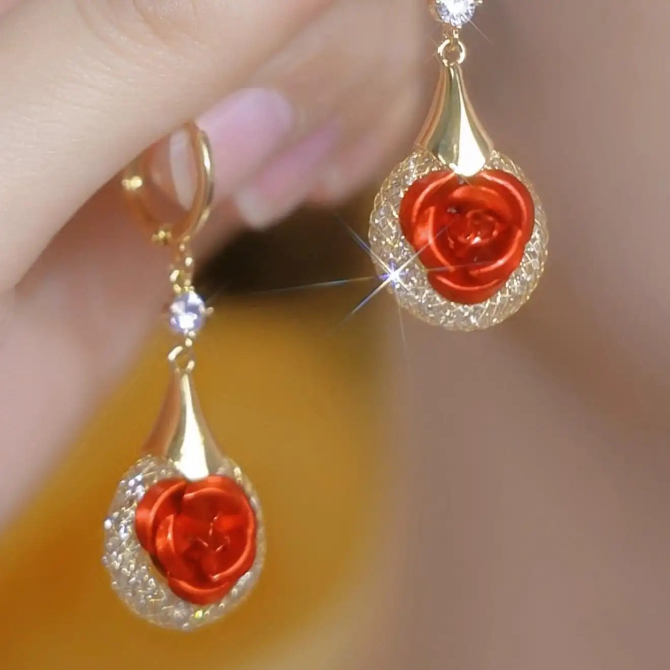 Red Rose Hoop Earrings