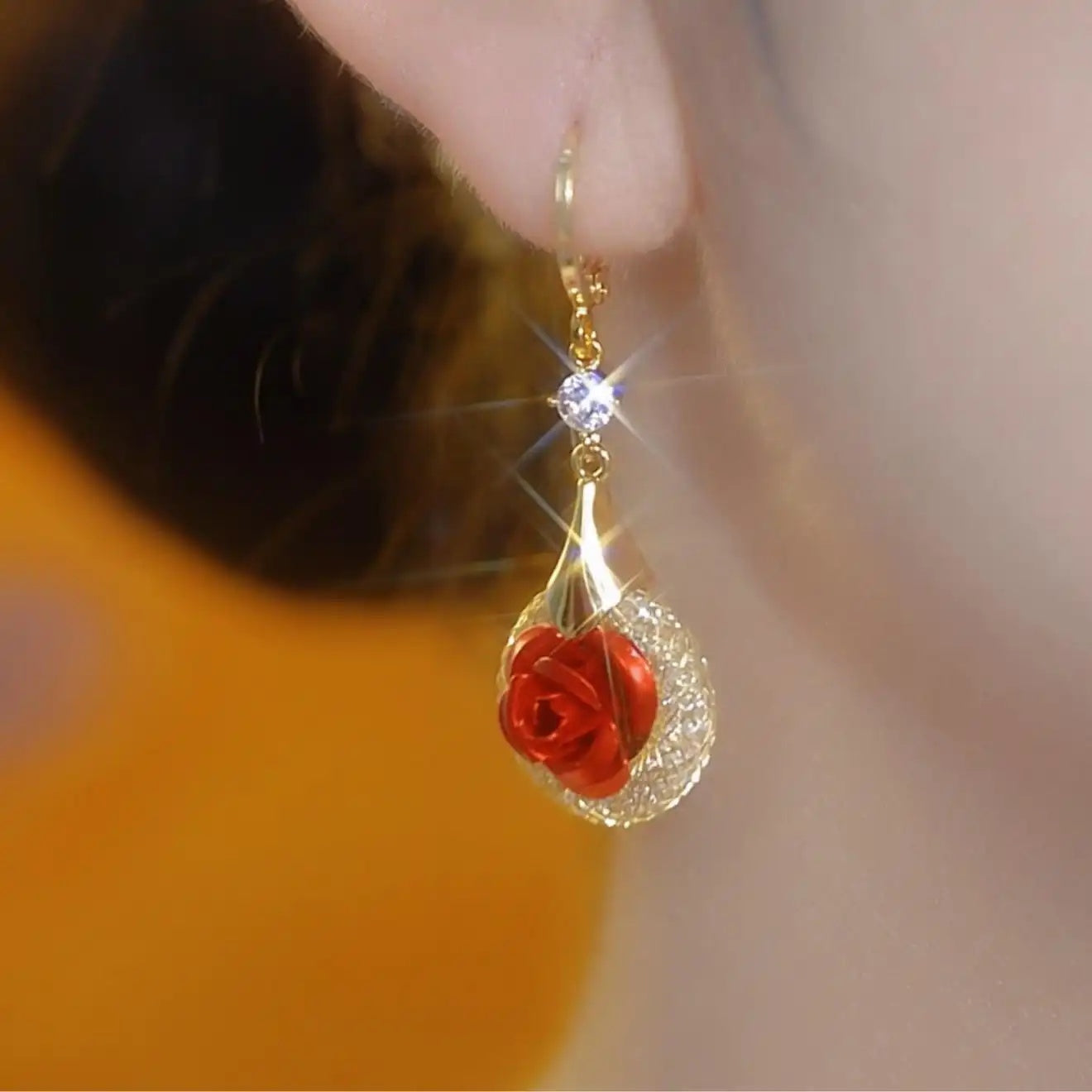 Red Rose Hoop Earrings