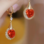 Red Rose Hoop Earrings