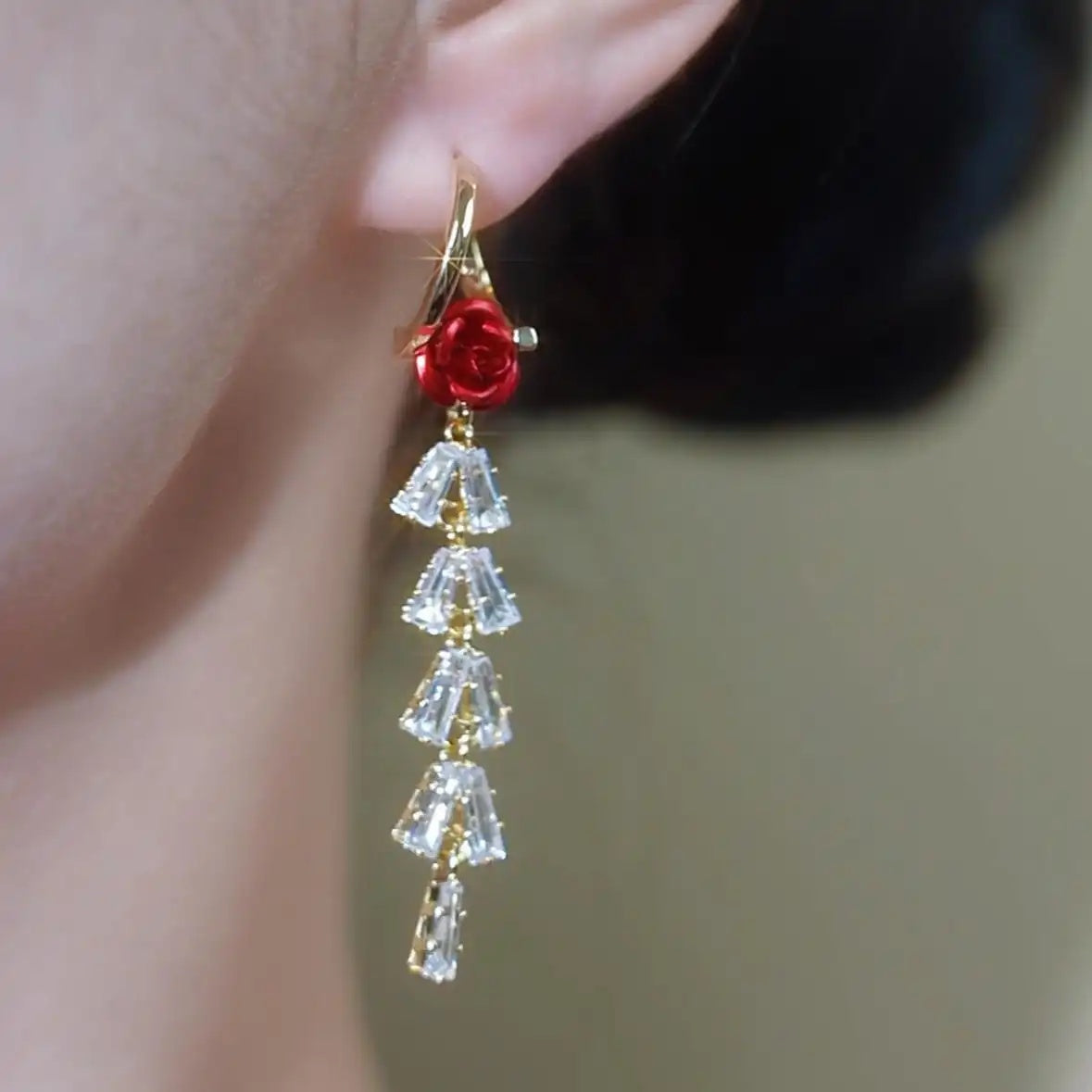 Red Rose Long Drop Earrings