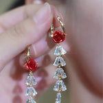 Red Rose Long Drop Earrings