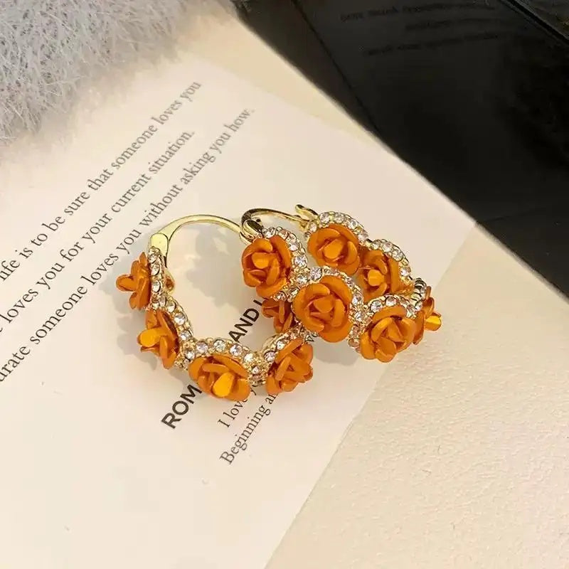 Red Rose Romantic French Hoop Earrings