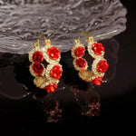 Red Rose Romantic French Hoop Earrings