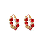 Red Rose Romantic French Hoop Earrings