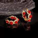 Red Rose Romantic French Hoop Earrings