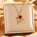 Red Rose Stem Pendant Necklace