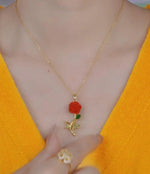 Red Rose Stem Pendant Necklace
