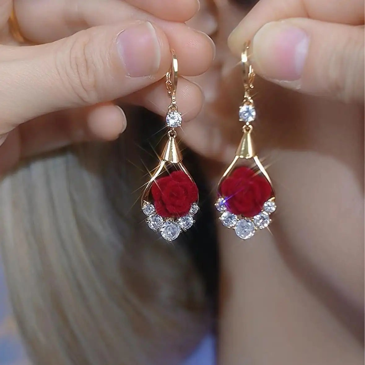 Red Rose Stones Earrings
