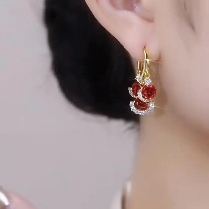 Red Rose Stud Earrings