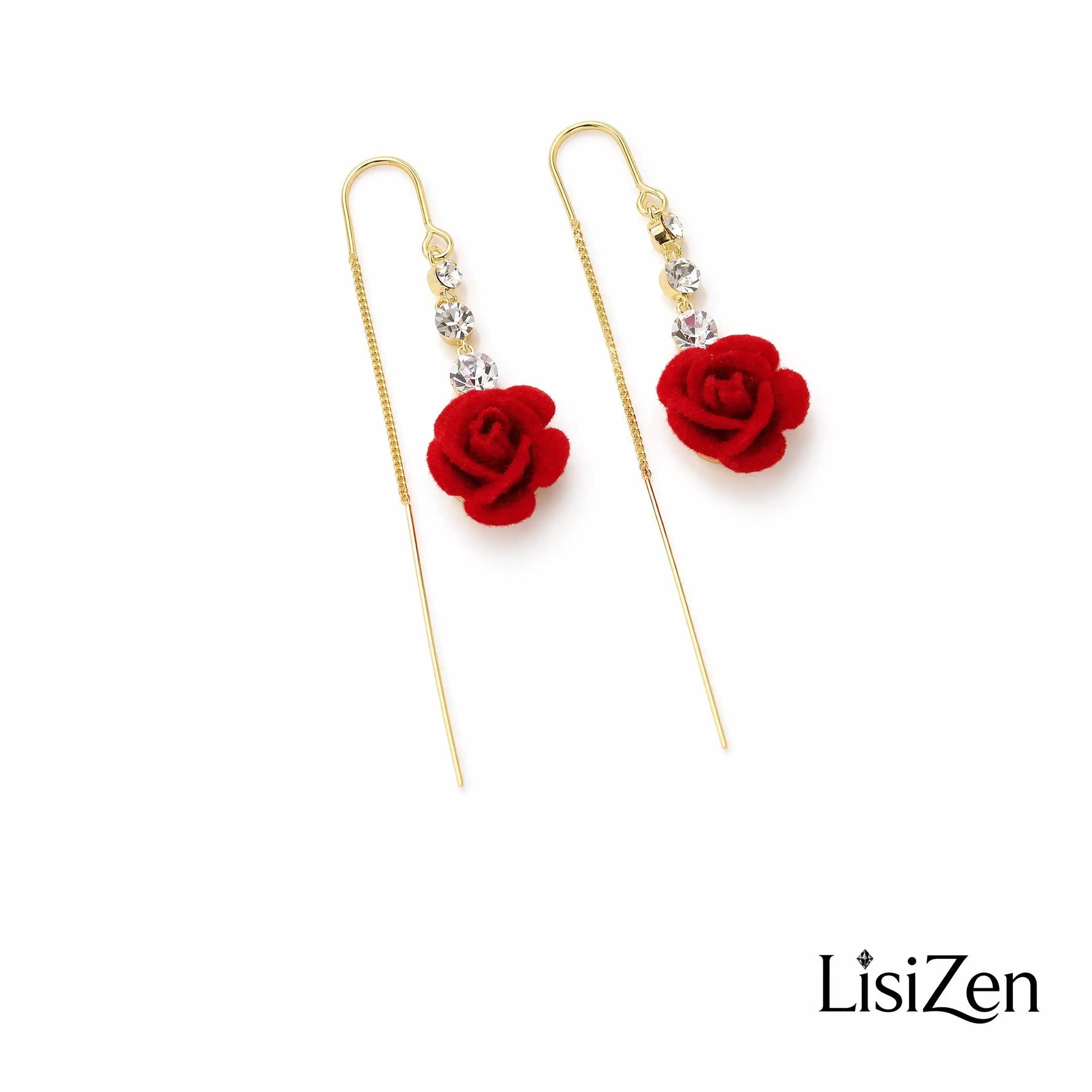 Red Rose Threader Earrings