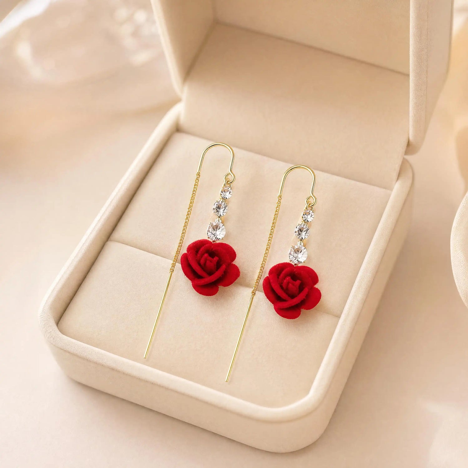 Red Rose Threader Earrings