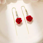 Red Rose Threader Earrings