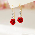 Red Rose Threader Earrings